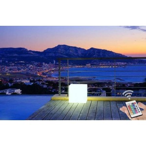 Cubo LED luminoso RGBW RESINA BRANCA, 40CM. 5W, IP65, SEM FIOS