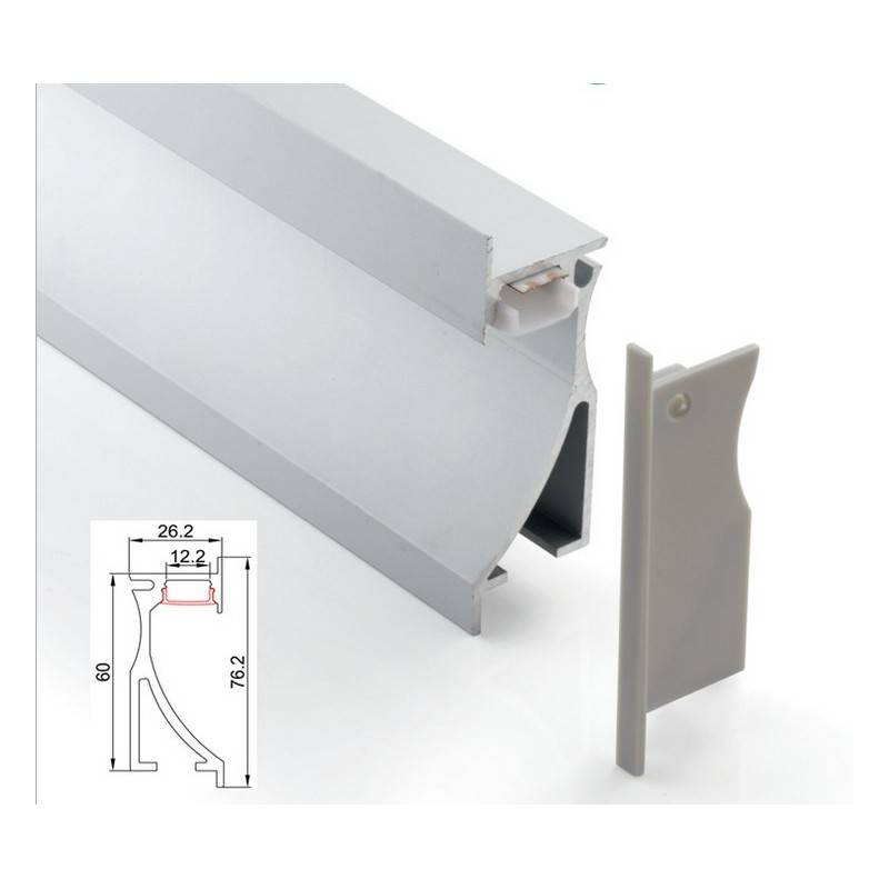 Perfil encastrável iluminador de parede rodapé 26x78mm (2m)