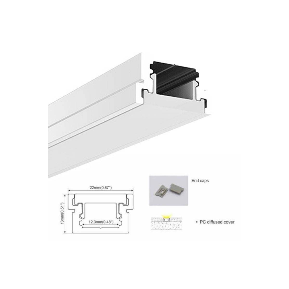 Perfil para fita de LED para encastrar no piso 22x13mm (2m)