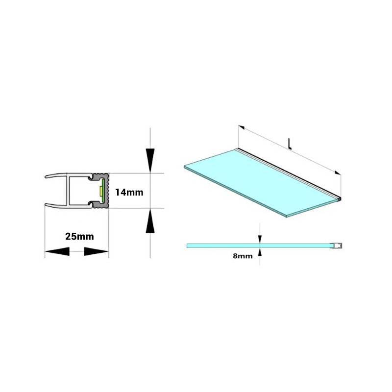 Perfil para fita LED para vidro e estante 25x14mm (2m)