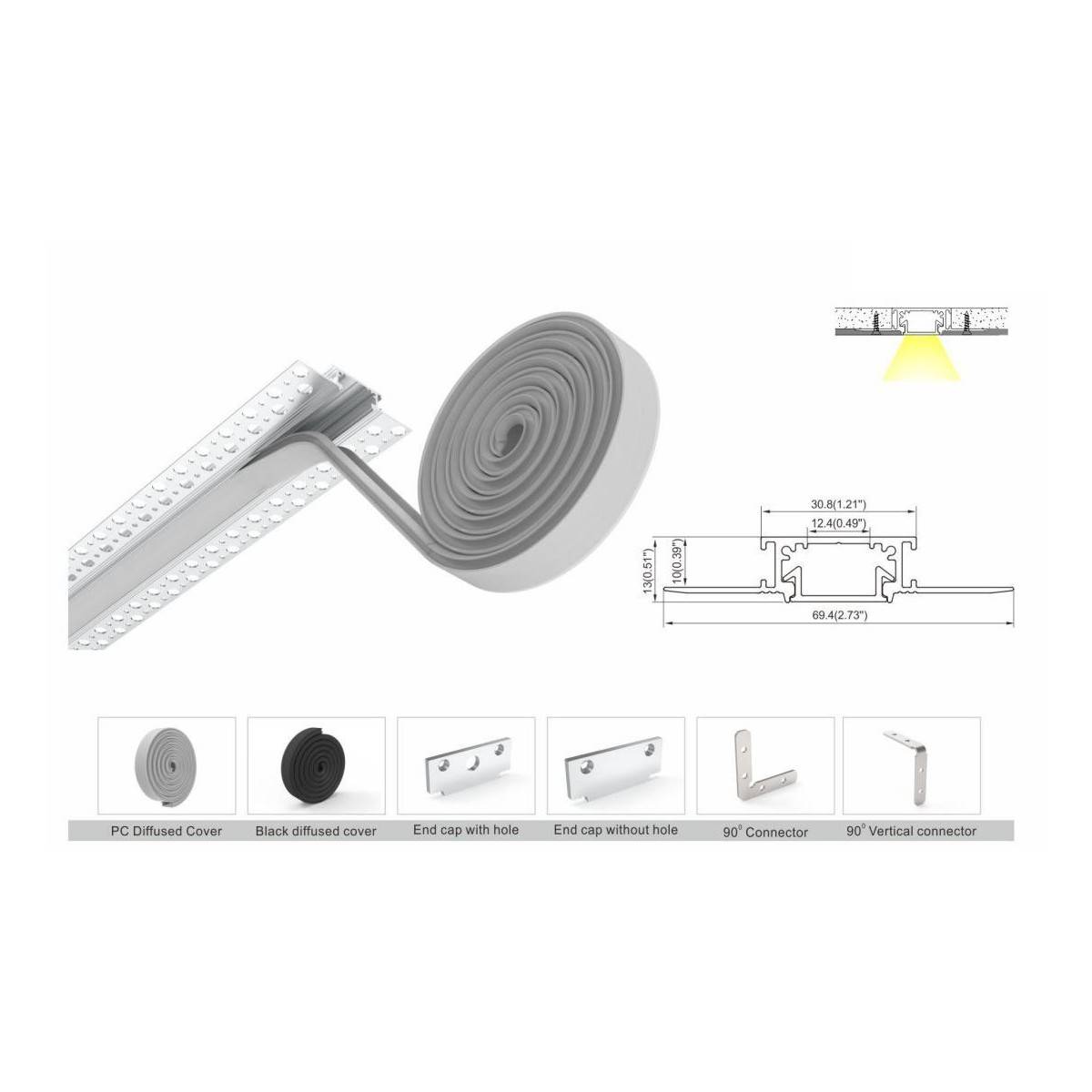 Perfil de alumínio para integração da placa de gesso 30.8x10mm (2m)