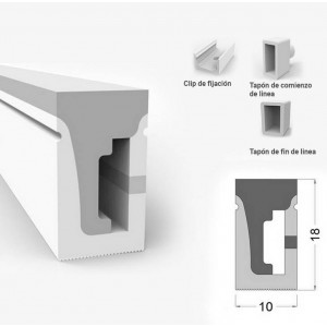 Perfil de silicone flexível 10x18mm para fita de LED em néon (5m)