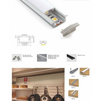 Perfil de alumínio 23x8mm para encastrar 1 ou 2 metros Perfil de alumínio 23x8mm para encastrar 1 ou 2 metros