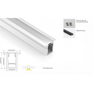 Perfil de alumínio 13x12mm para encastrar (2m) especial para fita LED de 5mm