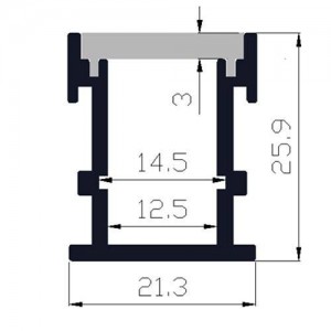 Perfil encastrável em pisos 21x26mm, IP44, resistente ao pisar