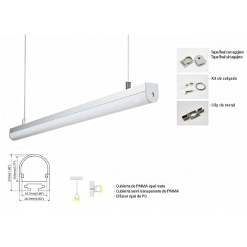 Perfil de suspensão ou superfície 20x27mm para fita LED (2m) Perfil de suspensão ou superfície 20x27mm para fita LED (2m)