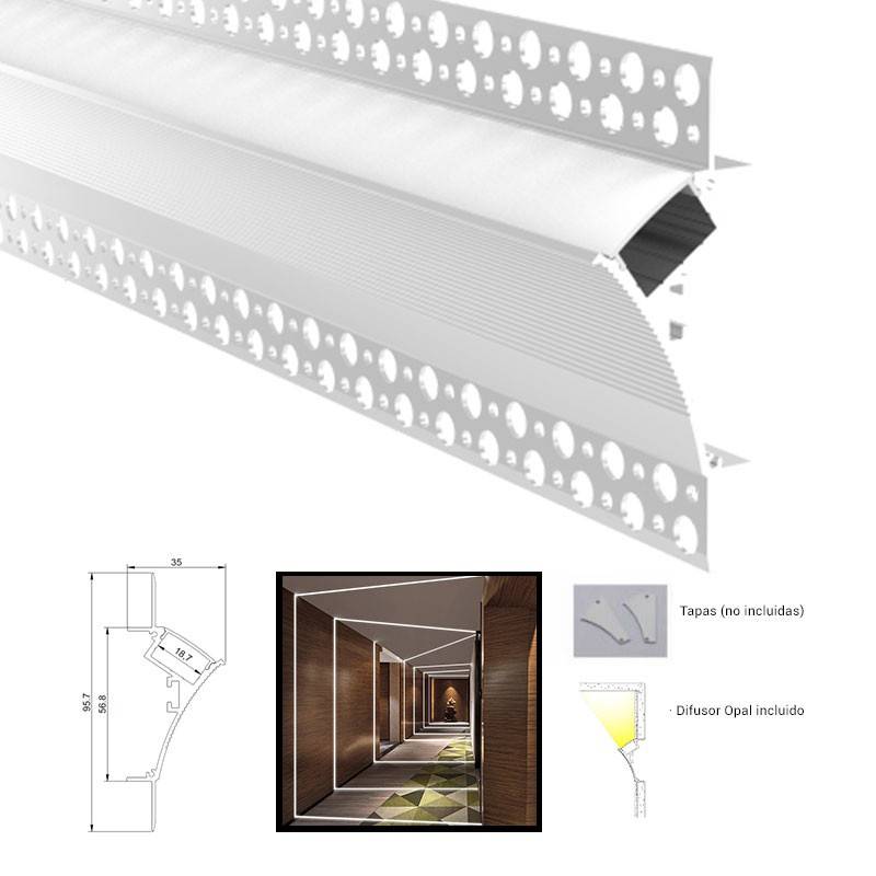 Perfil para fita LED de integração gesso/forro 96x35 Trimless esquina (2m) Perfil para fita LED de integração gesso/forro 96x35 Trimless esquina (2m)