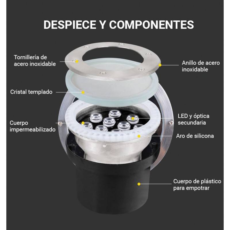 Foco de piso LED encastrável 18W 12V 3000K IP67