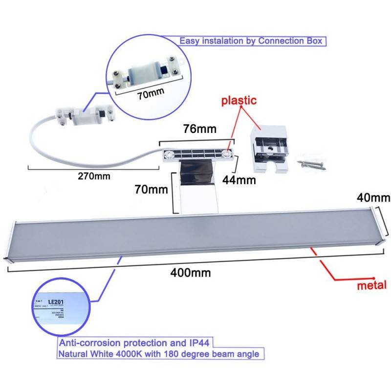 Aplique de espelho para casa de banho LED 8W 40 cm