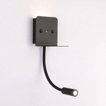 Aplique de parede LED para leitura "SLANGE" 3W orientável e base de carga USB Aplique de parede LED para leitura "SLANGE" 3W orientável e base de carga USB