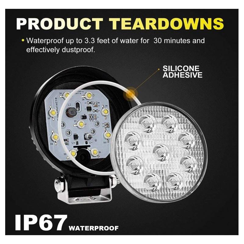 Foco LED para maquinaria, automóvel e náutica 27W -1400lm - Ângulo Aberto