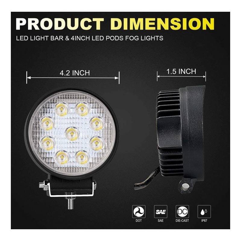 Foco LED para maquinaria, automóvel e náutica 27W -1400lm - Ângulo Aberto