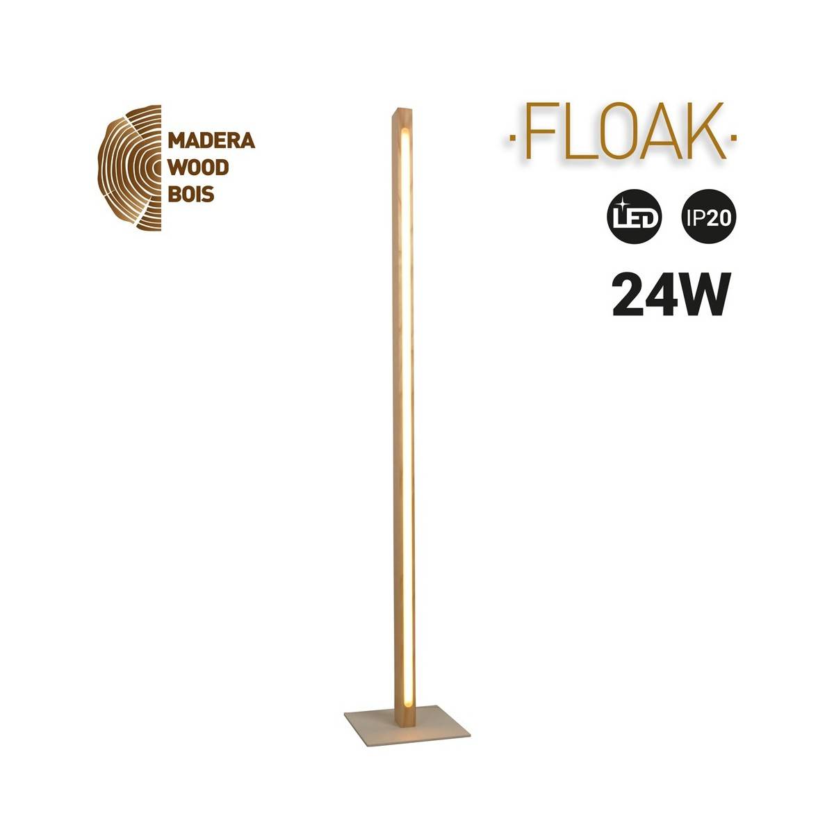 Candeeiro de pé de madeira "FLOAK" 24W dimável