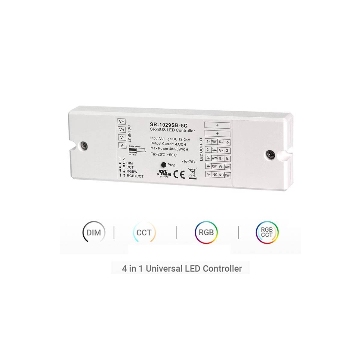 Controlador Bluetooth 12-24V monocromático + CCT + RGBW + RGBCCT 4 em 1 - SUNRICHER