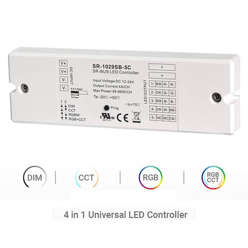 Controlador Bluetooth 12-24V monocromático + CCT + RGBW + RGBCCT 4 em 1 - SUNRICHER