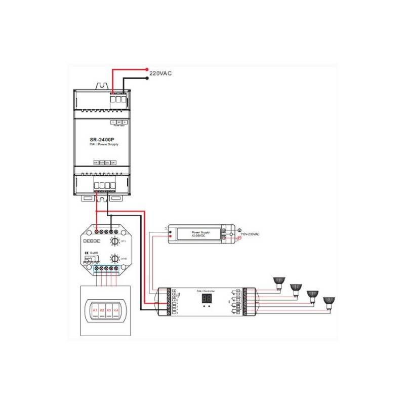 Fonte de alimentação Sunricher para DALI 16V-DC 100-240V / AC 250mA