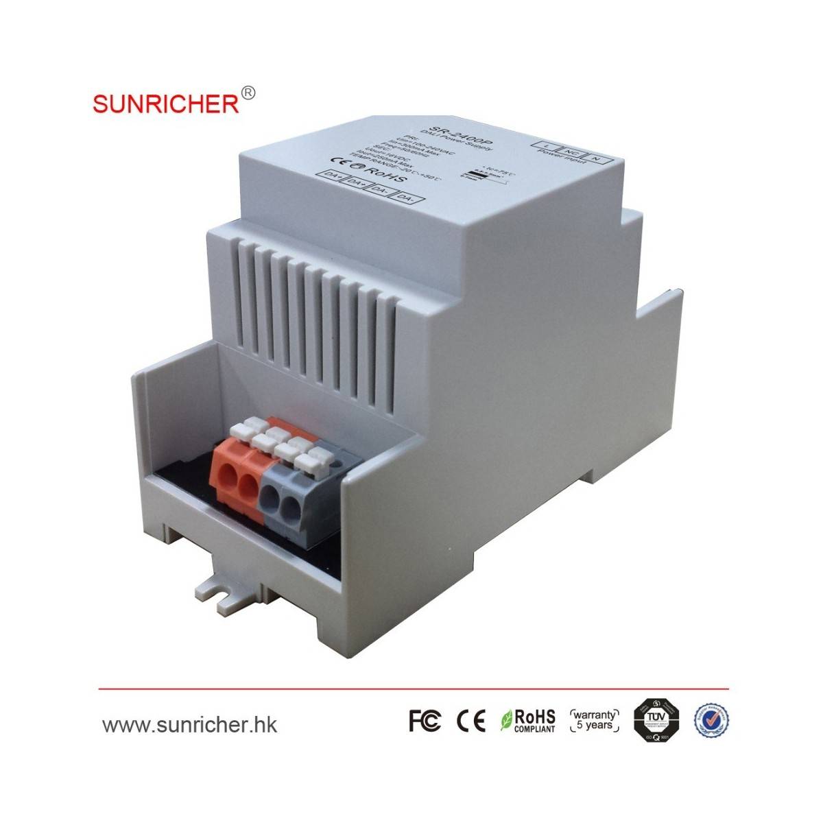 Fonte de alimentação Sunricher para DALI 16V-DC 100-240V / AC 250mA