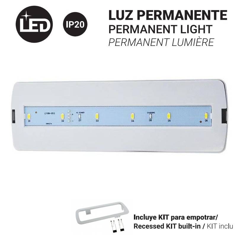 Luz de Emergência Permanente 3W e 250LM 3 horas de autonomia