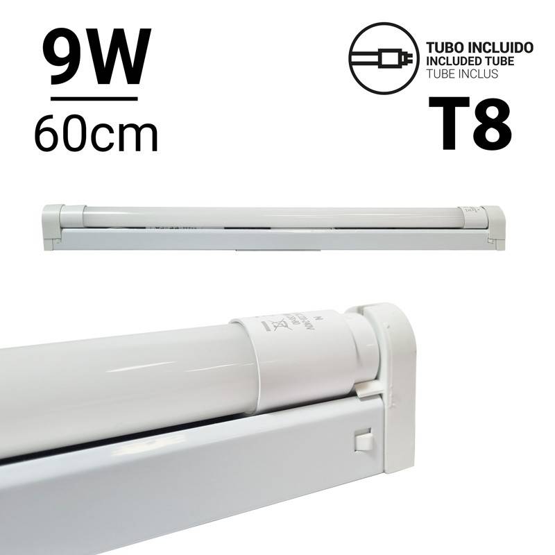 Kit de régua + tubo LED T8 60cm 9W
