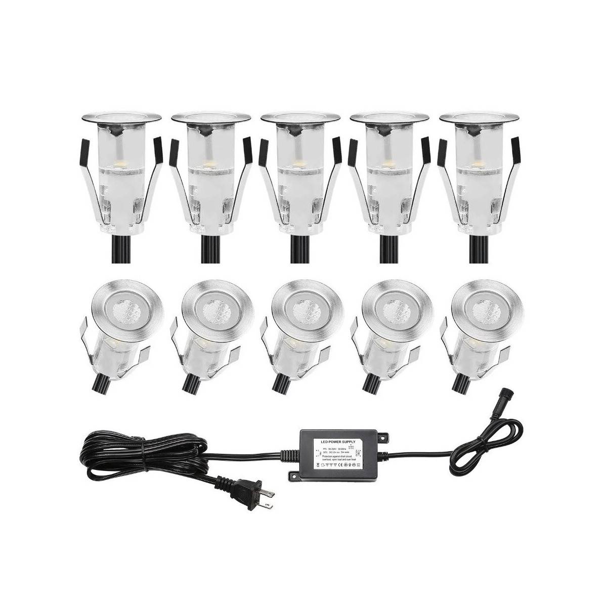 Kit 6 focos LED de embutir em escadas e pavimento 0,4W 12V-DC IP67