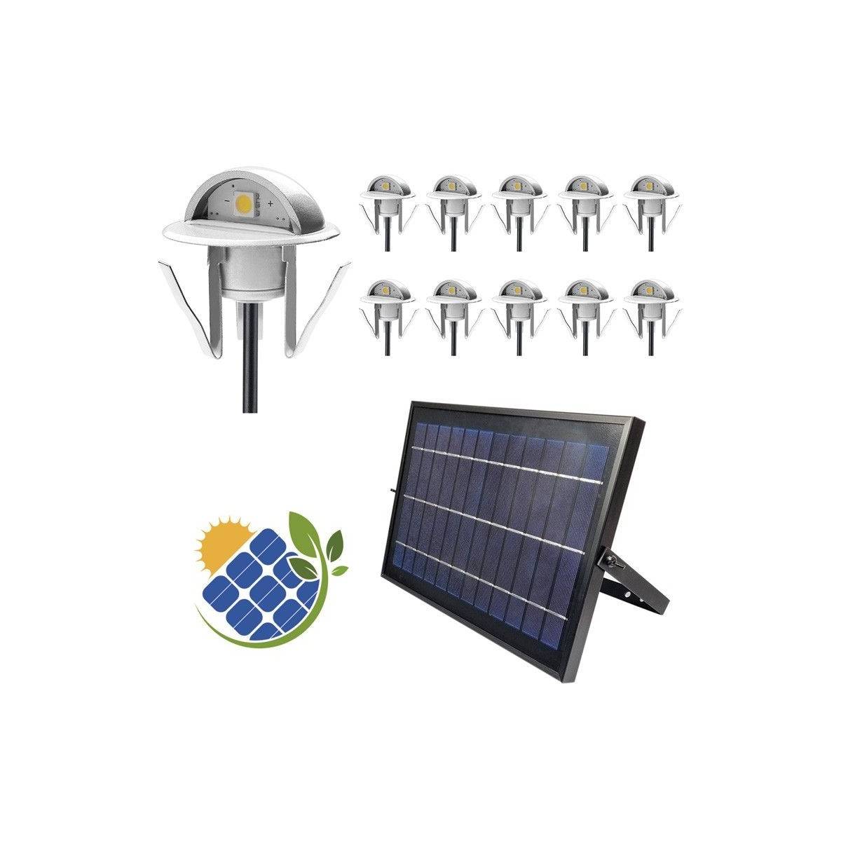 Kit 10 Focos encastráveis solares LED com Painel Solar