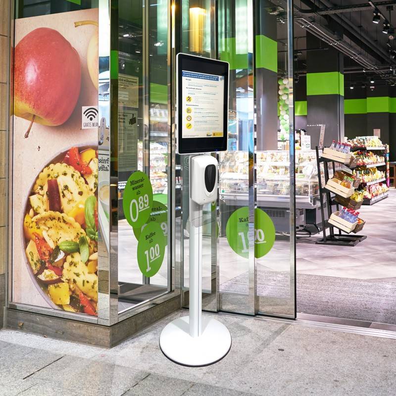 Display LCD 21.5" com Dispensador de Gel Antisséptico Automático