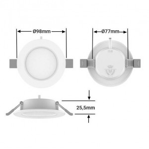 Downlight LED DOB circular encastrável 4W corte Ø77mm