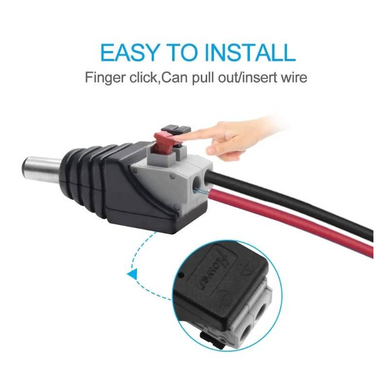 Conector ficha Jack RCA Macho ligação rápida para fita LED