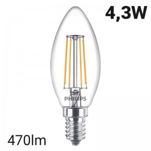 Lâmpada LED de filamento E14 B35 4.3W 4000k| Philips LED Classic