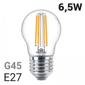Lâmpada LED de filamento E27 P45/G45 6.5W : Philips Classic LED Luster