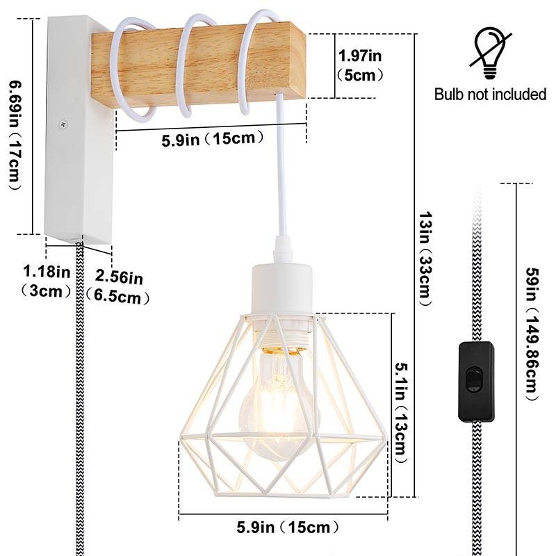 Candeeiro de parede tipo gaiola com interrutor e ficha "RODEN".