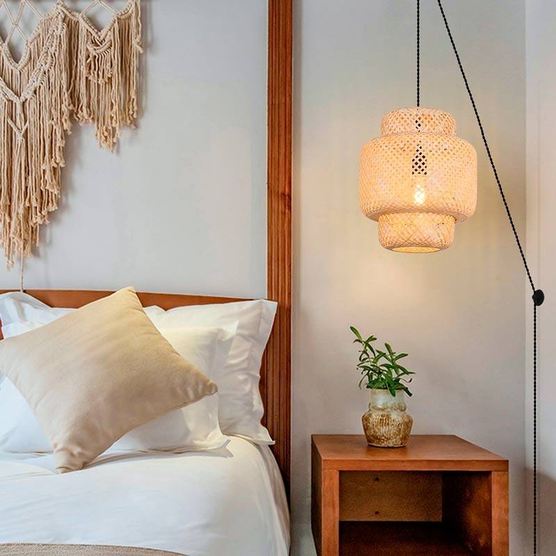 Candeeiro suspenso de vime com roldana "ONNA" para decoração de quartos Candeeiro suspenso de vime com roldana "ONNA" para decoração de quartos