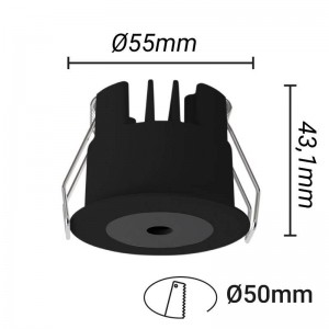 Downlight mini encastrável LED 5W Baixo UGR 55x43,1mm