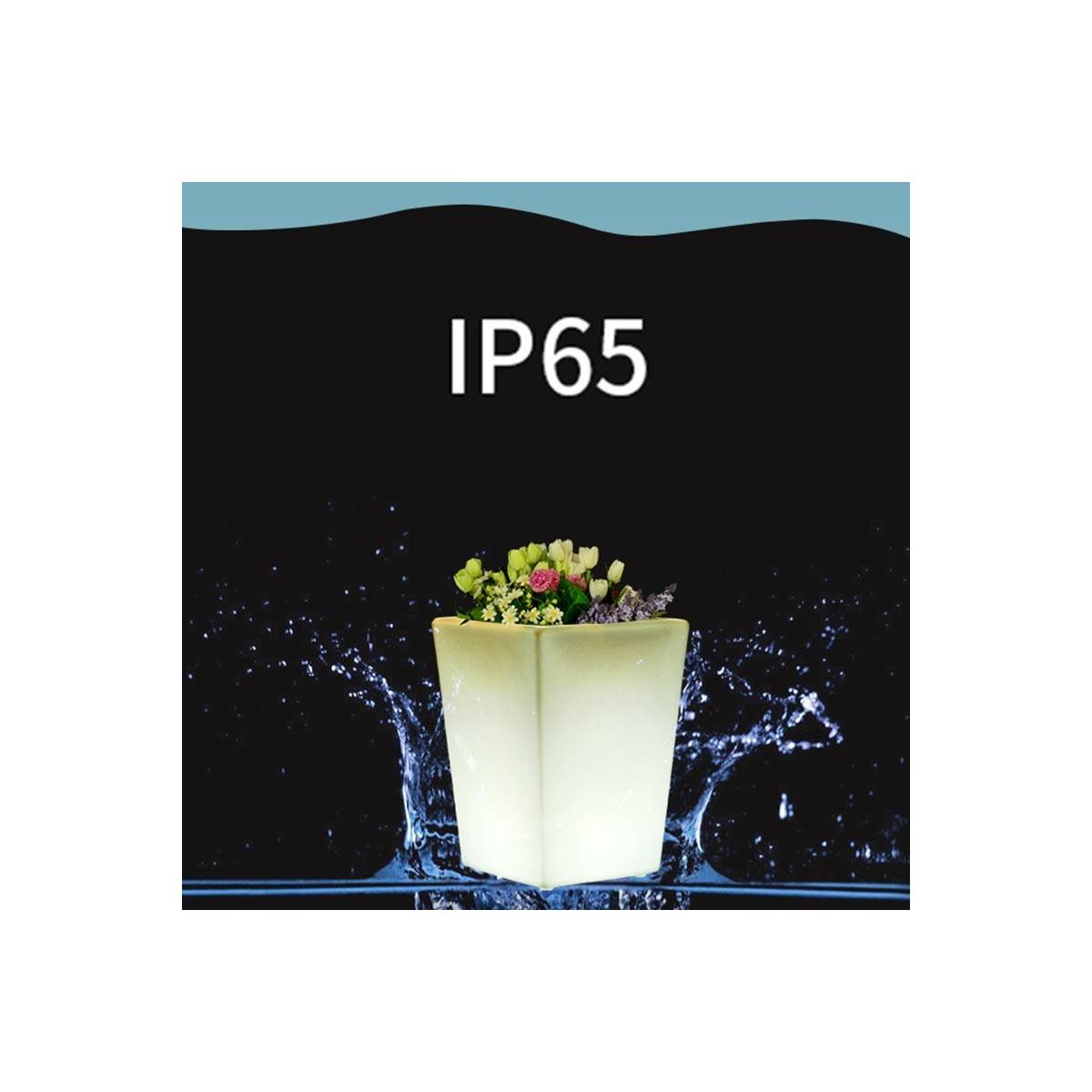 Vaso de plantas LED RGBW em resina branca, 40x40x55cm, 12W, IP65, recarregável