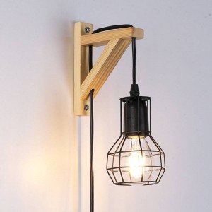 Aplique de parede de madeira com jaula "MICA" lâmpada LED incluída