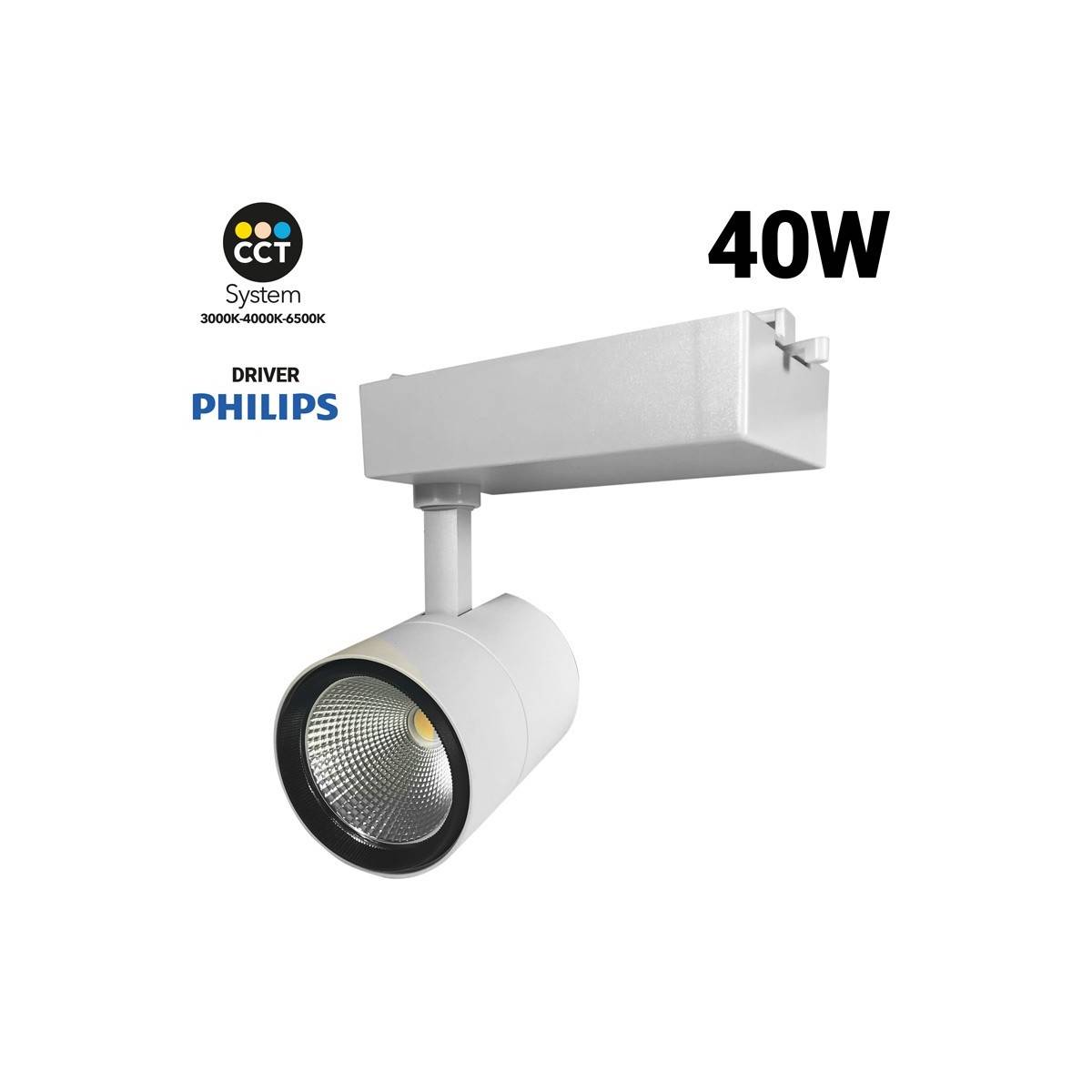 Foco projetor LED CCT 40W PHILIPS Driver 3600lm para carril monofásico