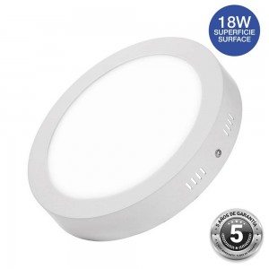 Plafón downlight redondo LED 18W superfície - 5 anos de garantia