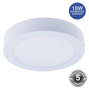 Plafón downlight redondo LED 18W superfície - 5 anos de garantia