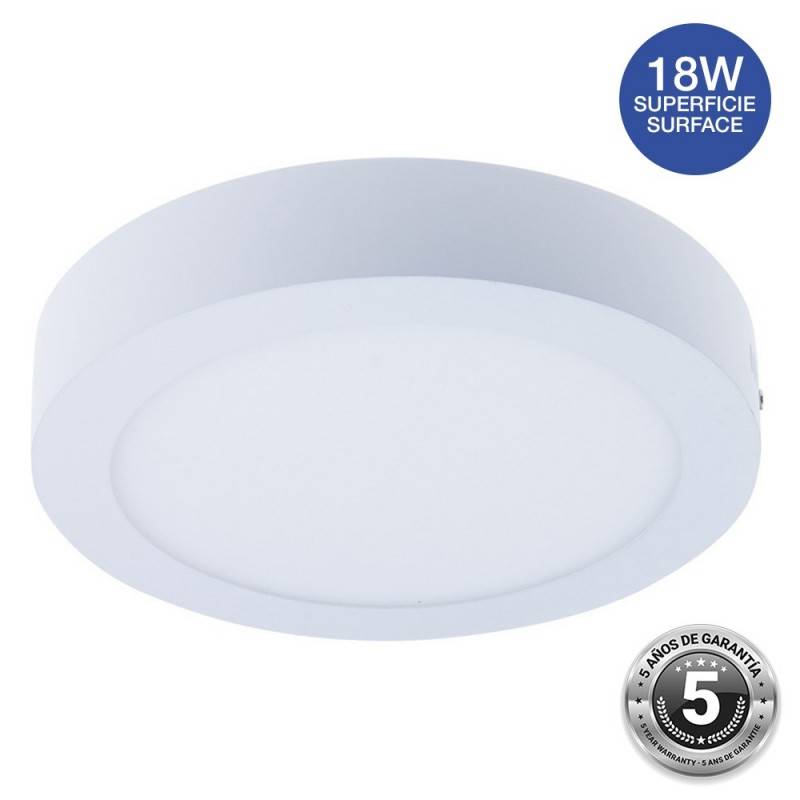 Plafón downlight redondo LED 18W superfície - 5 anos de garantia