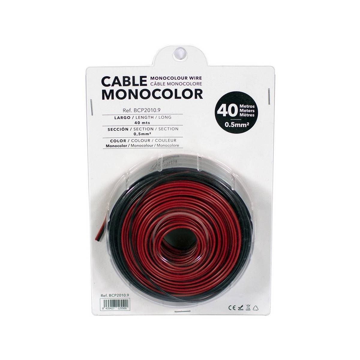 Cabo 2x0,5mm para fita LED monocor 12/24V - Rolo de 40 metros