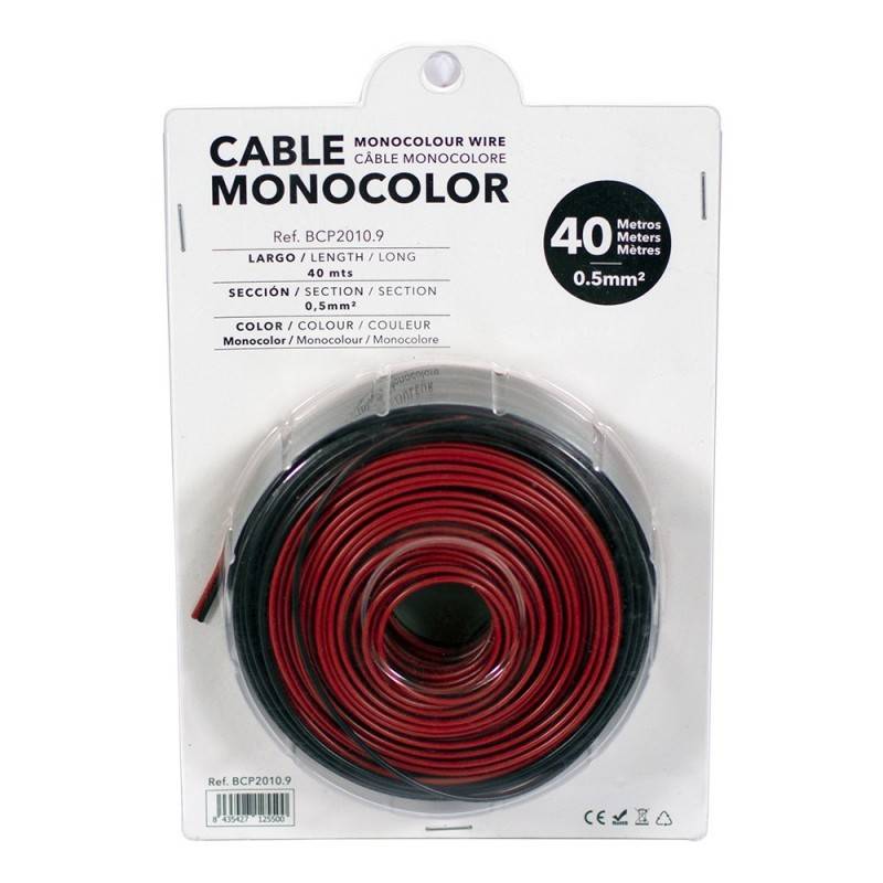 Cabo 2x0,5mm para fita LED monocor 12/24V - Rolo de 40 metros