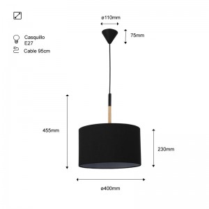 Dimensões do candeeiro preto