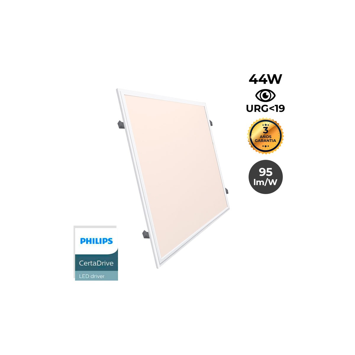 Painel LED KIT 60X60cm de 44W UGR19 com Driver Philips para encastrar