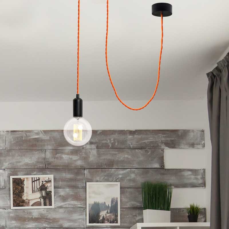 Cabo eléctrico laranja revestido em tecido Cabo eléctrico laranja revestido em tecido