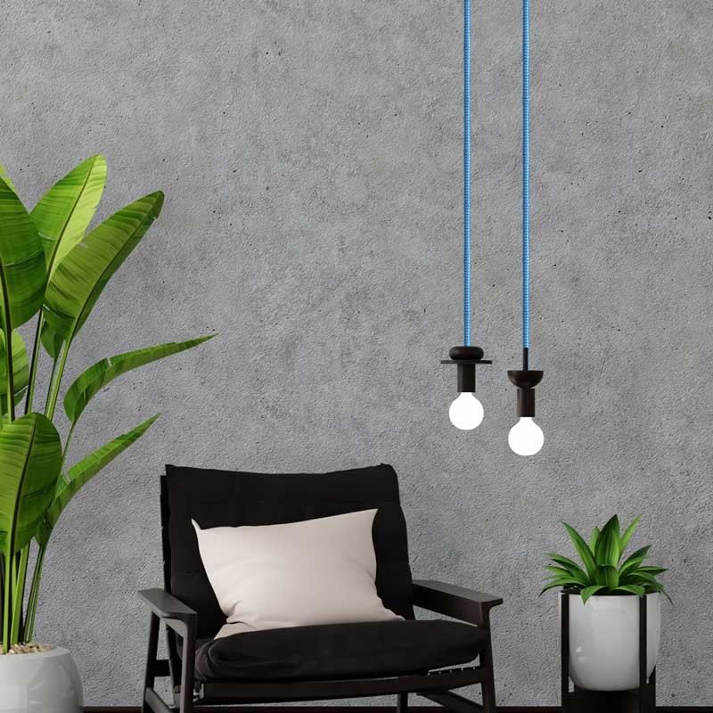 Cabo eléctrico branco e azul revestido em seda Cabo eléctrico branco e azul revestido em seda