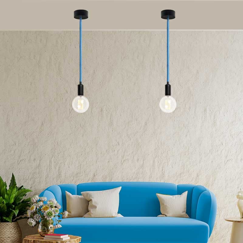 Cabo eléctrico branco e azul revestido em seda Cabo eléctrico branco e azul revestido em seda