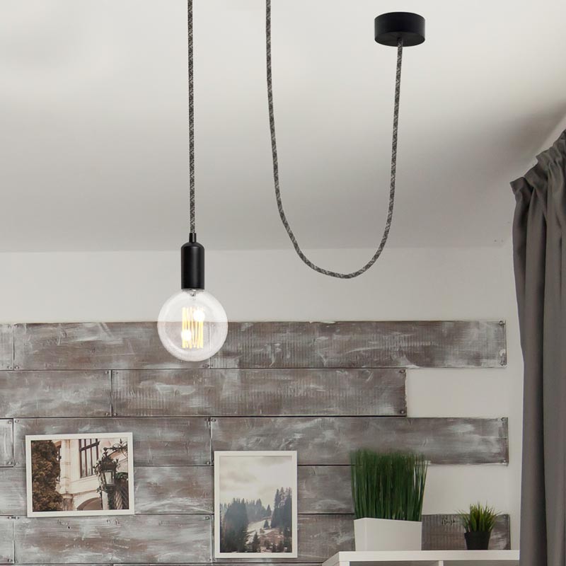 Cabo eléctrico redondo de cor Onyx Tweed (preto, branco, cinzento e castanho) Cabo eléctrico redondo de cor Onyx Tweed (preto, branco, cinzento e castanho)