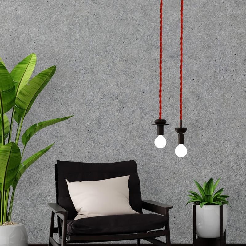 Cabo eléctrico trançado em tecido de cor vermelho Cabo eléctrico trançado em tecido de cor vermelho