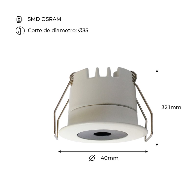 Downlight LED Mini 3W embutido LED Baixo UGR 40x32,1mm Downlight LED Mini 3W embutido LED Baixo UGR 40x32,1mm