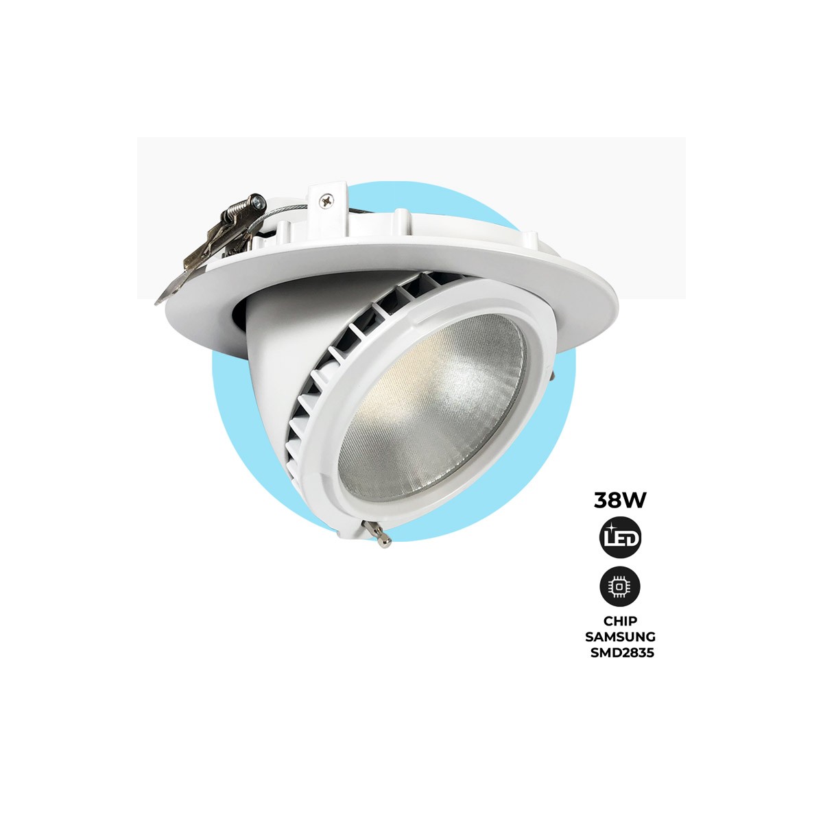 Luminária embutida circular LED inclinada 38W 3640lm 60º corte Ø170mm